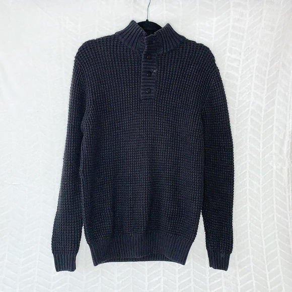 Angelo Gianni Mens 1/2 Button up Knit Sweater Long Sleeve Mock Neck Gray - M - Picture 1 of 5